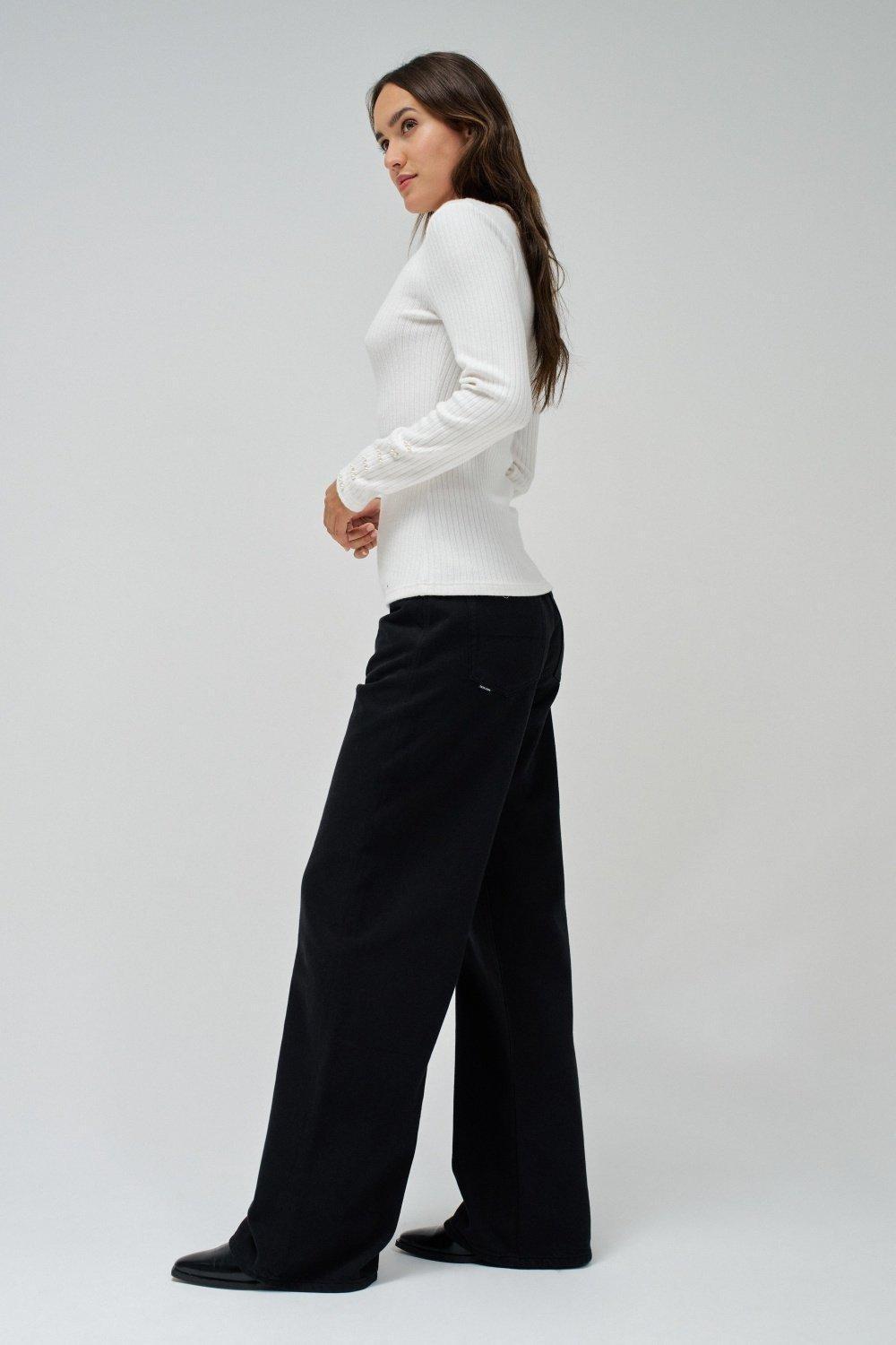 White Ribbed Casual Sweater, , large image number 2