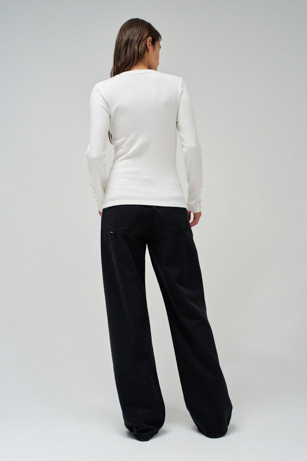 White Ribbed Casual Sweater, , large image number 3