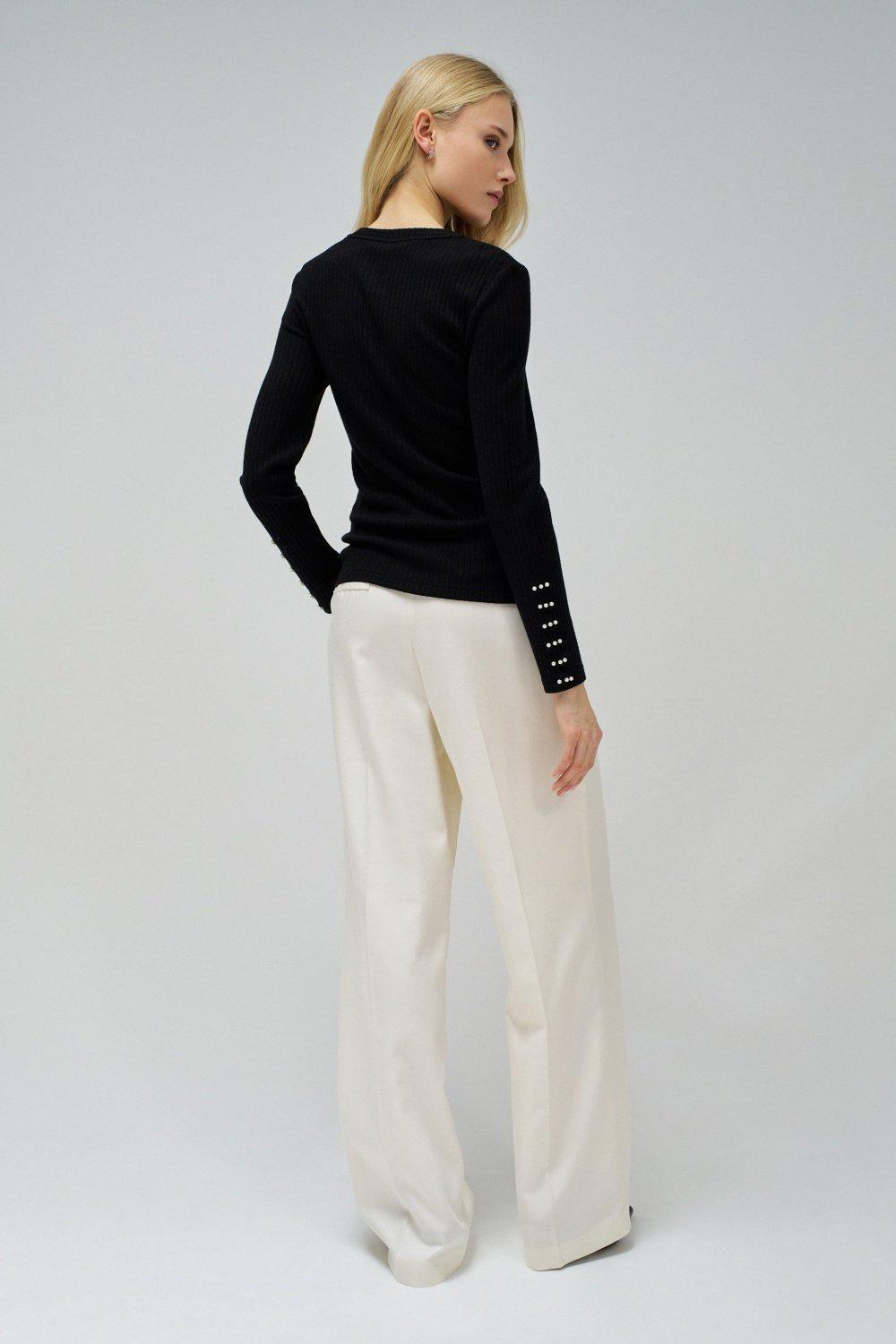 Fine Ribbed Knit Sweater, Black, large image number 3