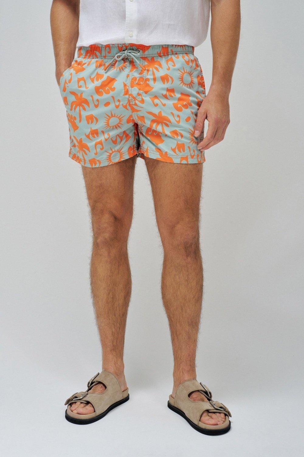 Green Swim Shorts With Pattern, , medium