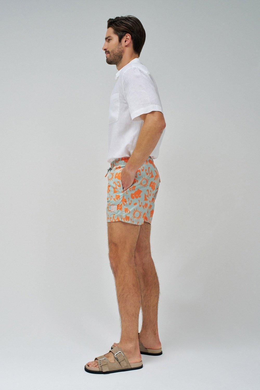 Green Swim Shorts With Pattern, , large image number 2