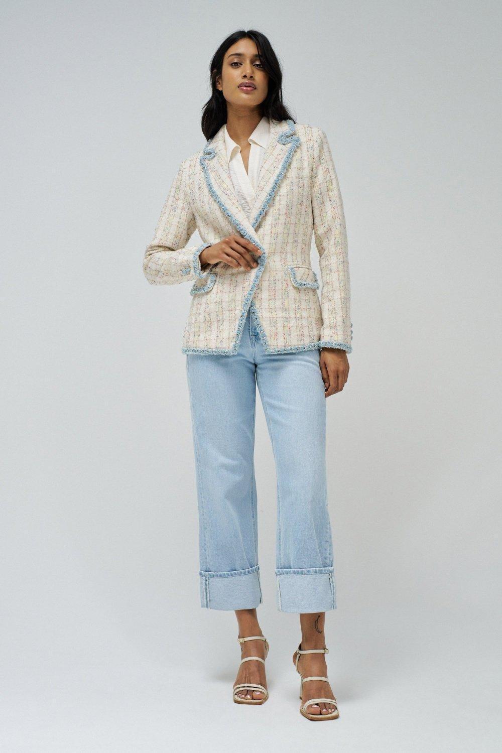 Tweed Blazer With Denim Details, Pearl, large image number 1