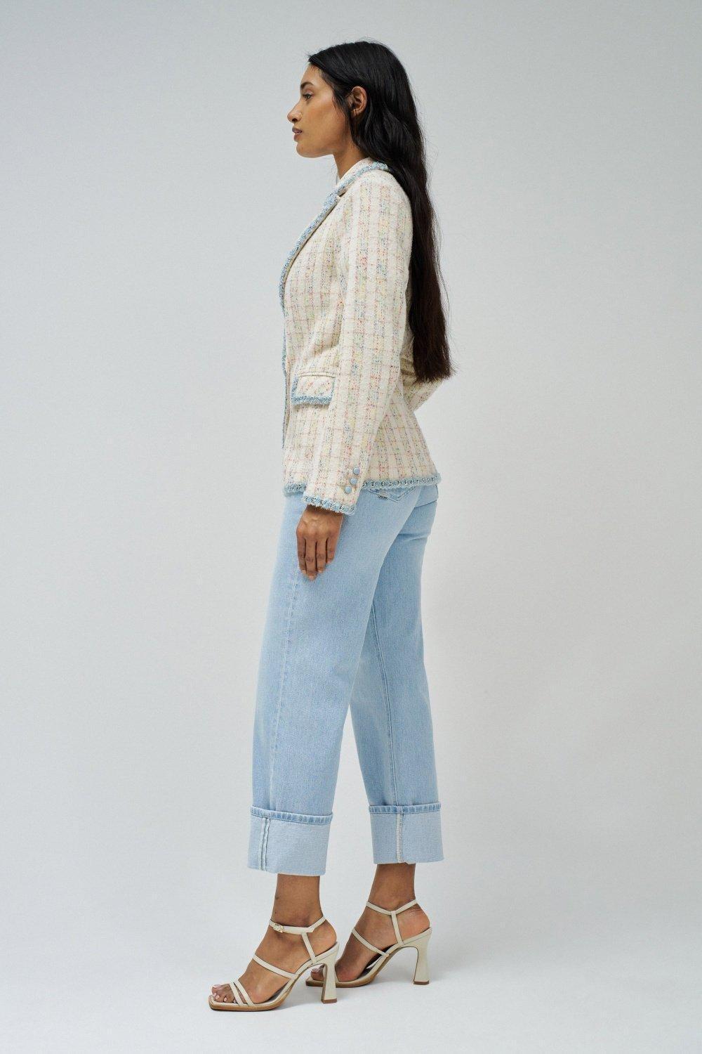 Tweed Blazer With Denim Details, Pearl, large image number 2