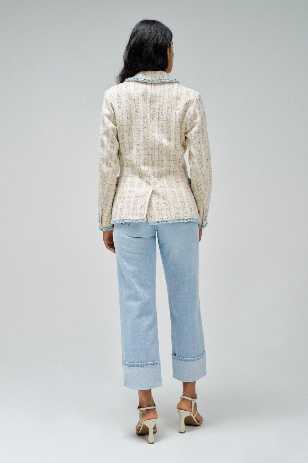Tweed Blazer With Denim Details, Pearl, large image number 3