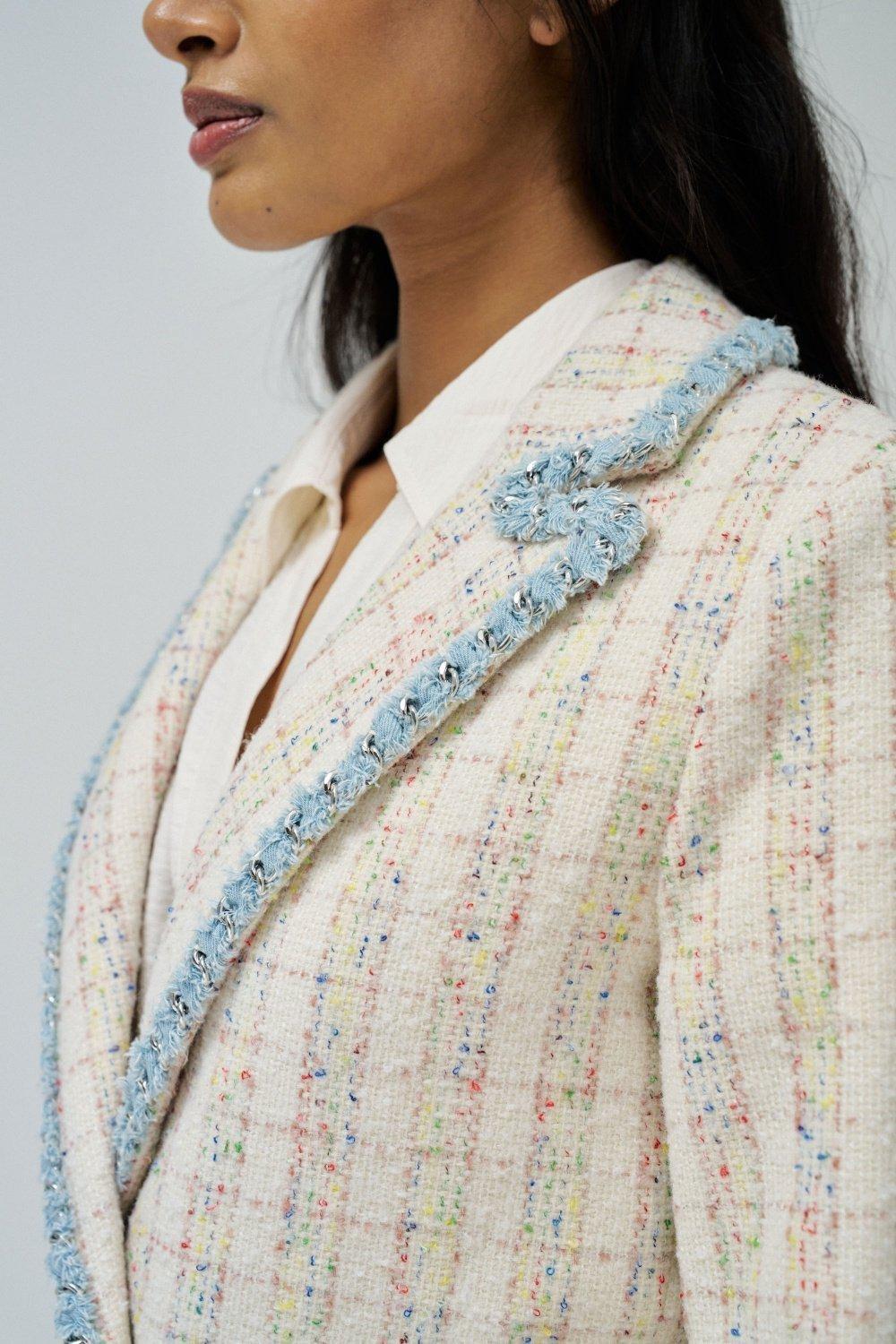 Tweed Blazer With Denim Details, Pearl, large image number 4