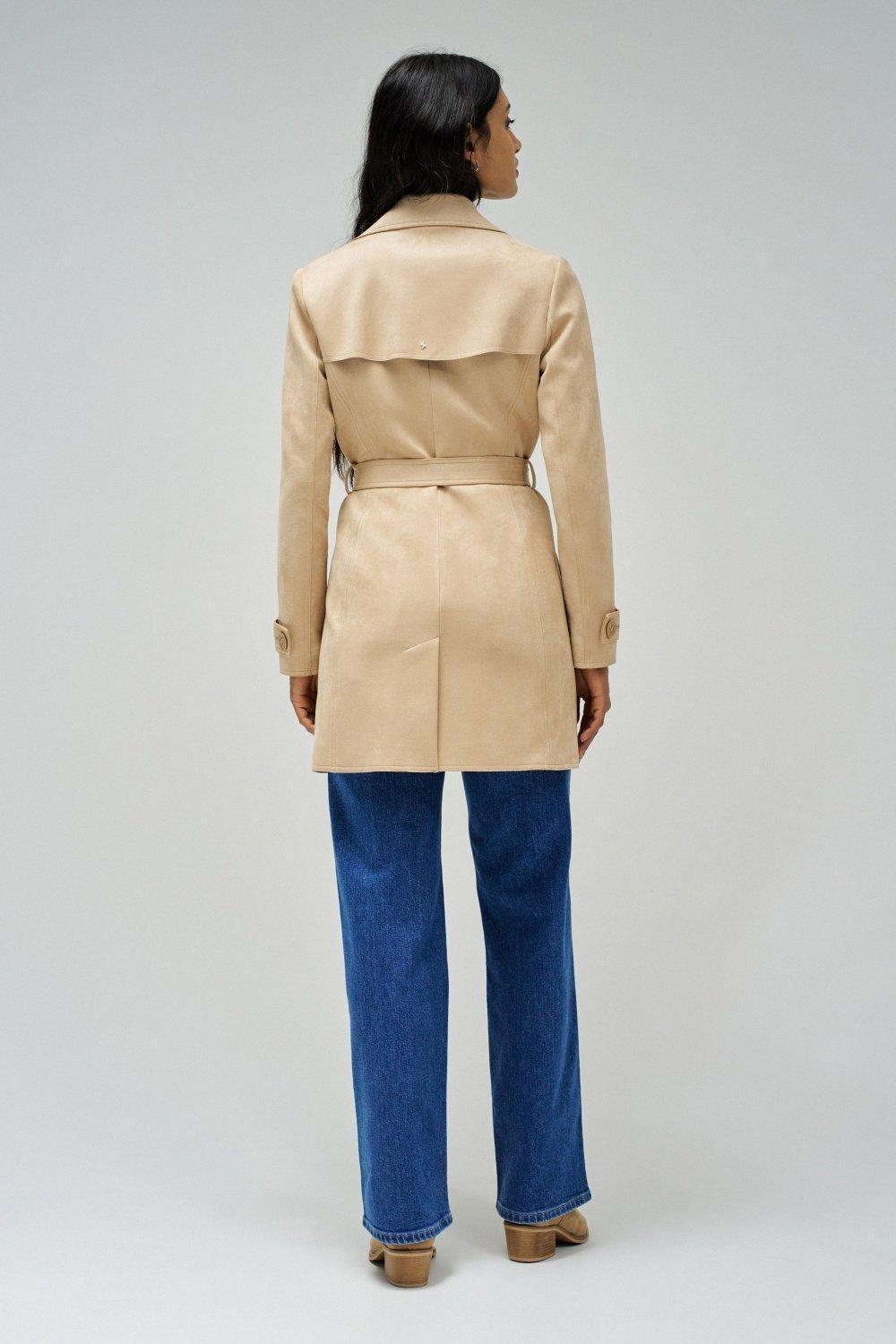 Beige Knee-Length Trench Coat, , large image number 3