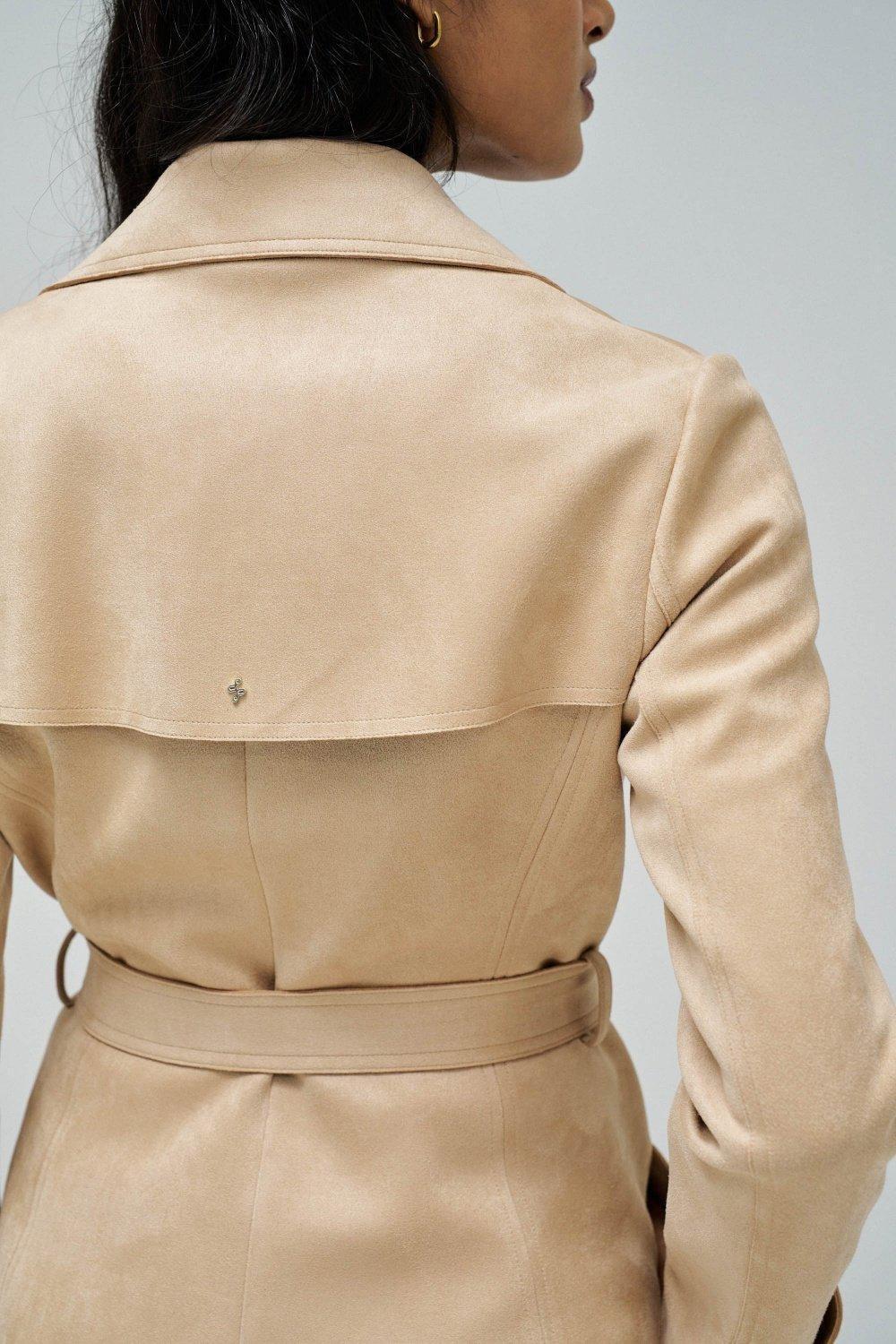 Beige Knee-Length Trench Coat, , large image number 4
