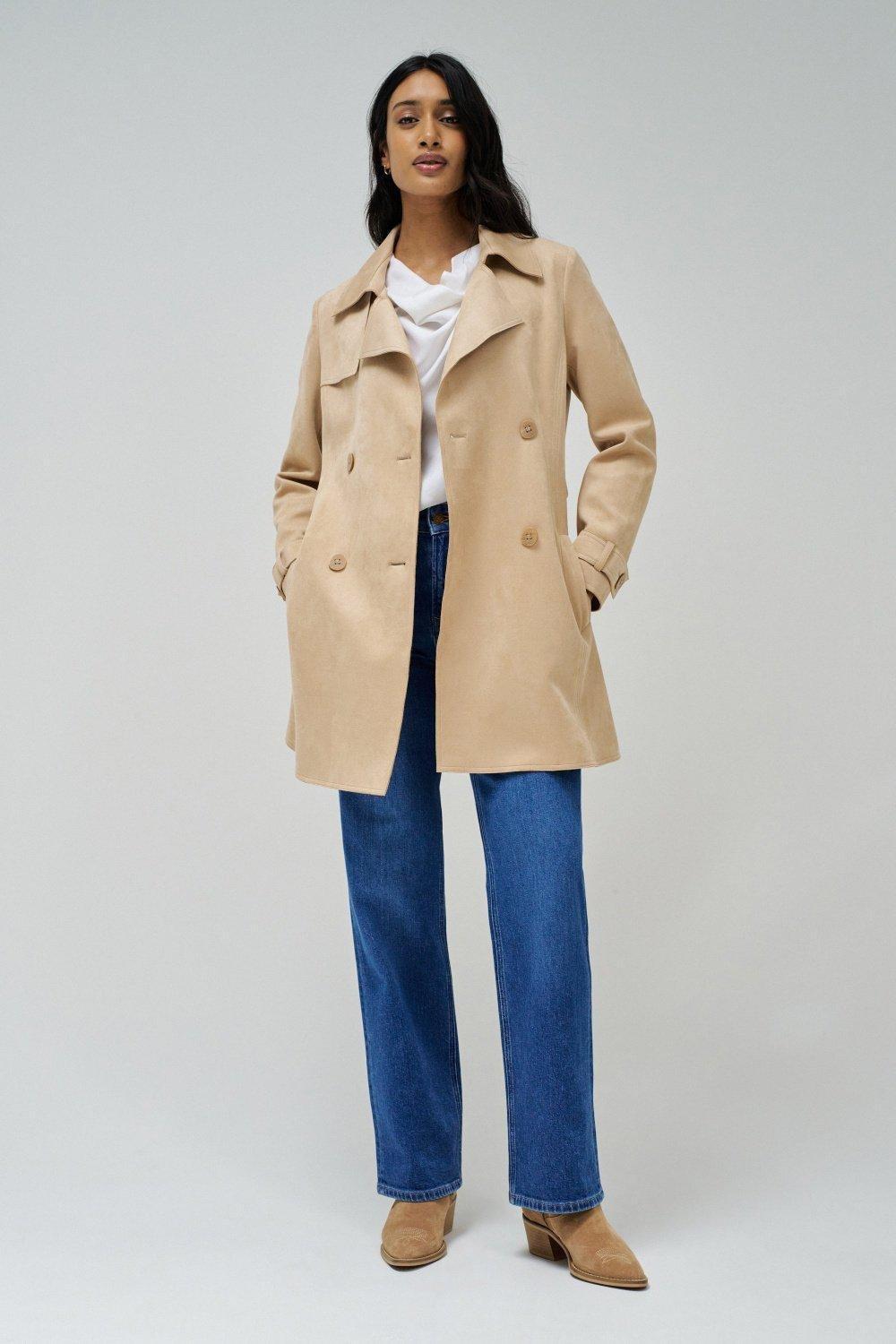 Suede Trench Coat, Beige, large image number 1