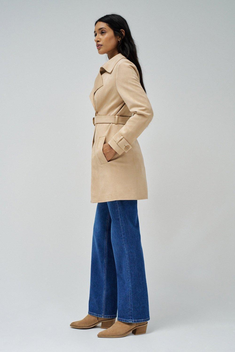 Suede Trench Coat, Beige, large image number 2