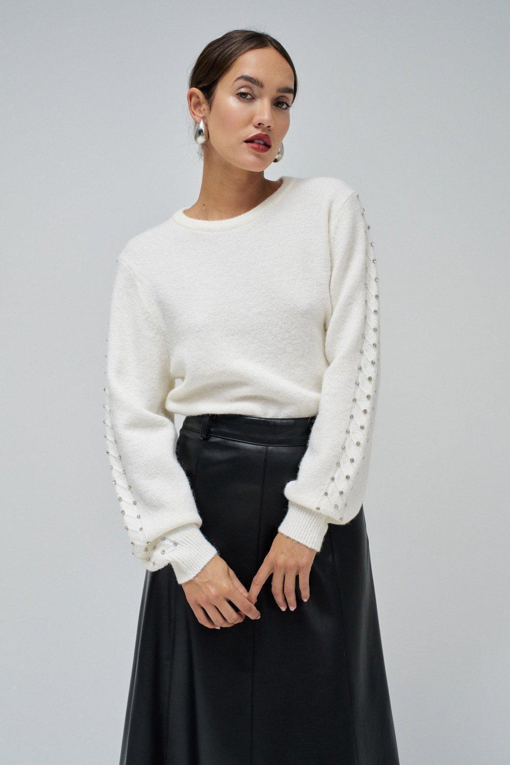 White Textured Knitted Jumper, , medium