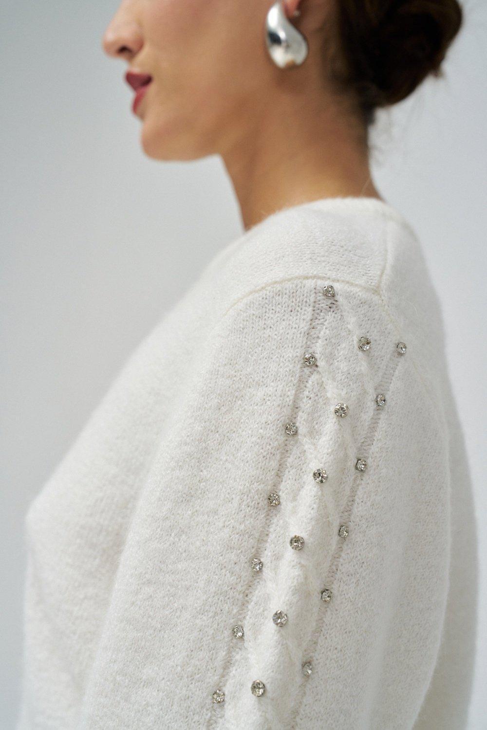 Knitted Jumper With Glitter Detail, White, large image number 4