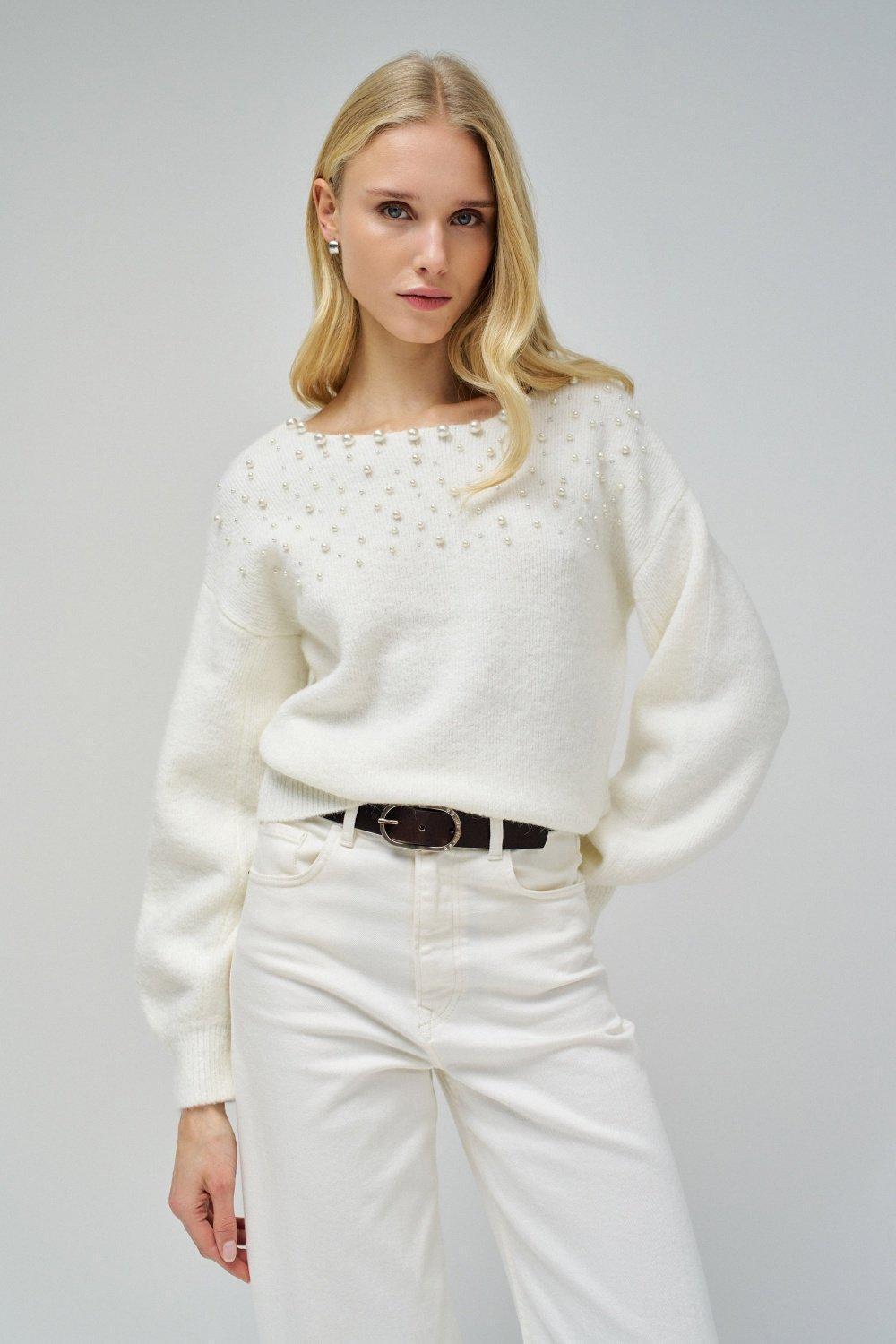 Sweater With Pearls, White, medium