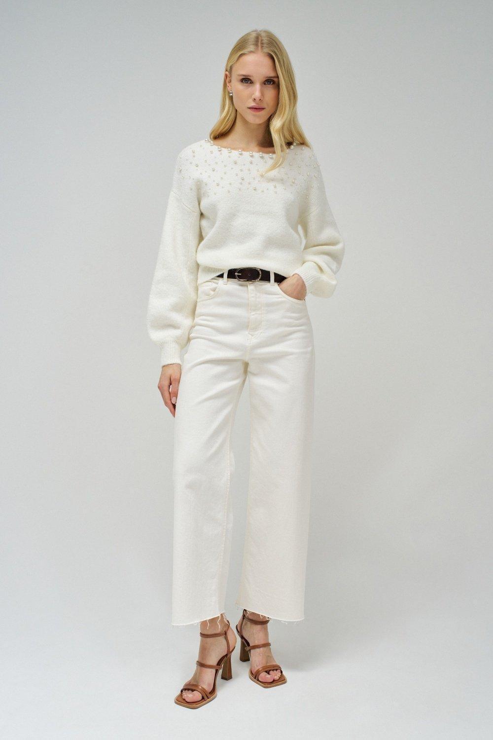 Sweater With Pearls, White, medium