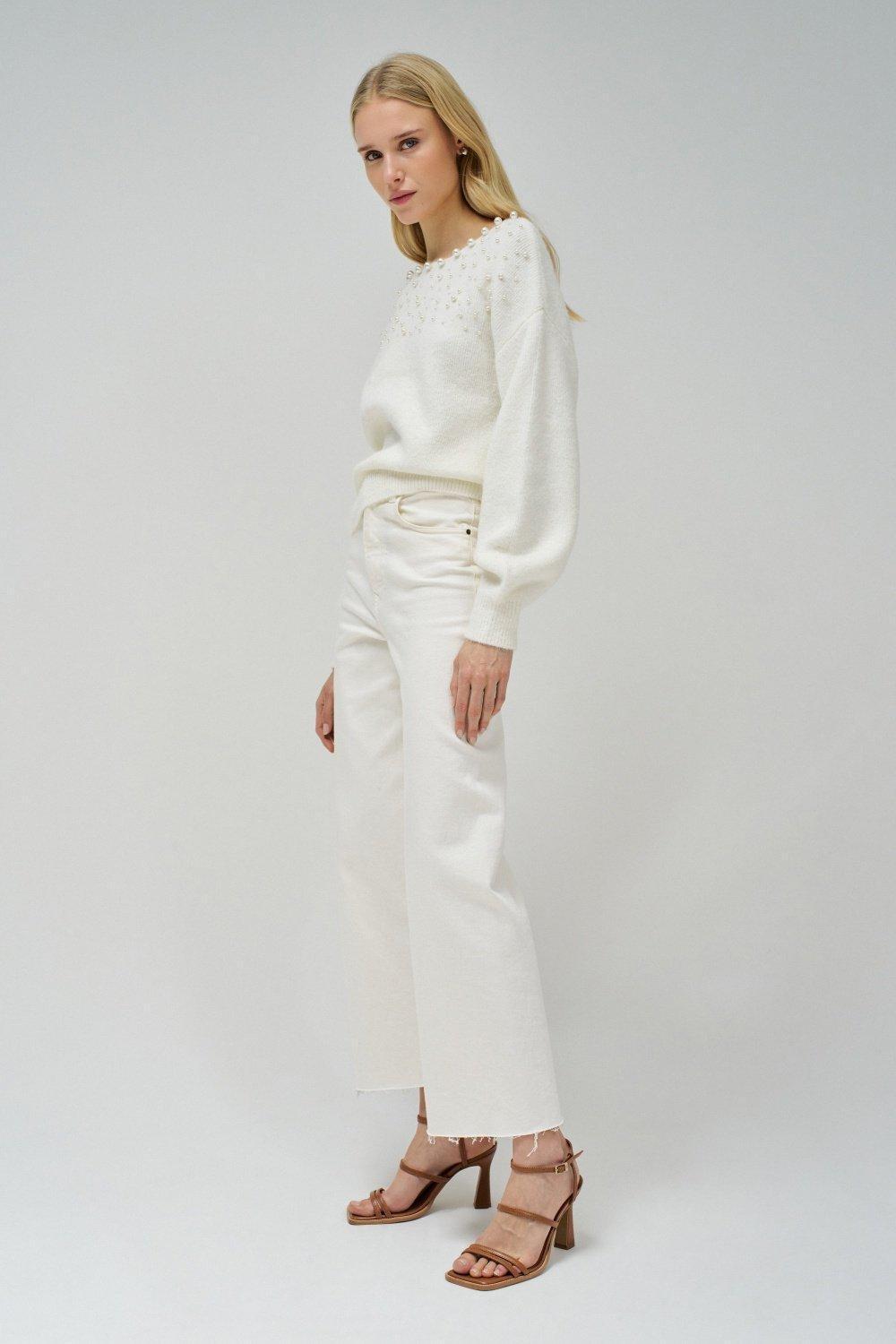 Sweater With Pearls, White, medium