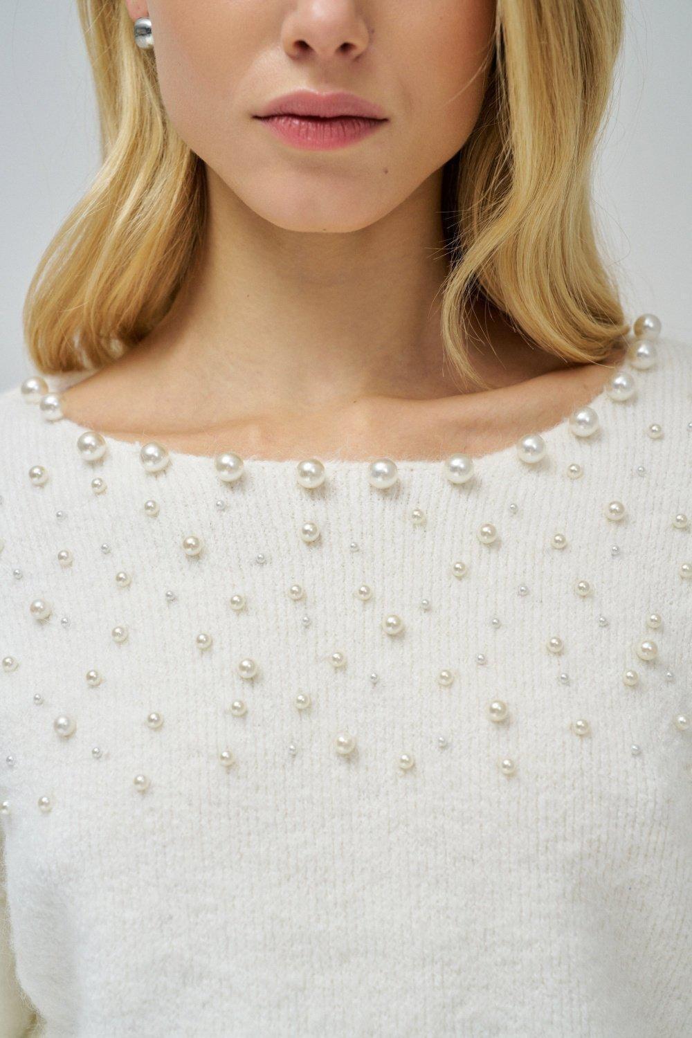 Sweater With Pearls, White, large image number 4