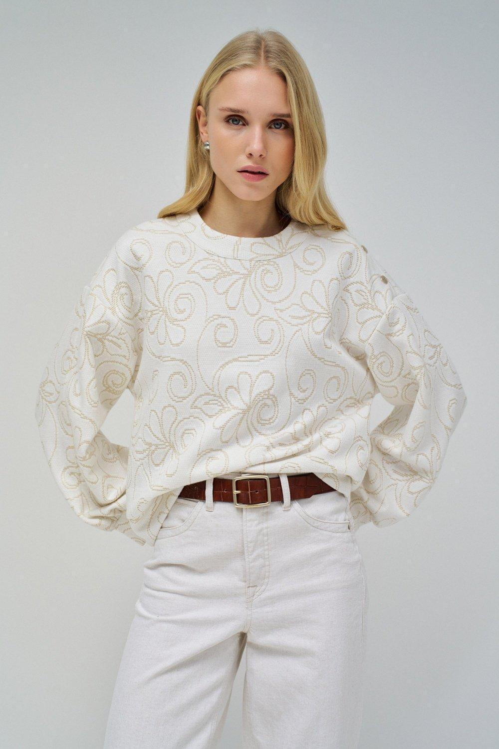 White Embroidered Oversized Cropped Hoodie, , medium