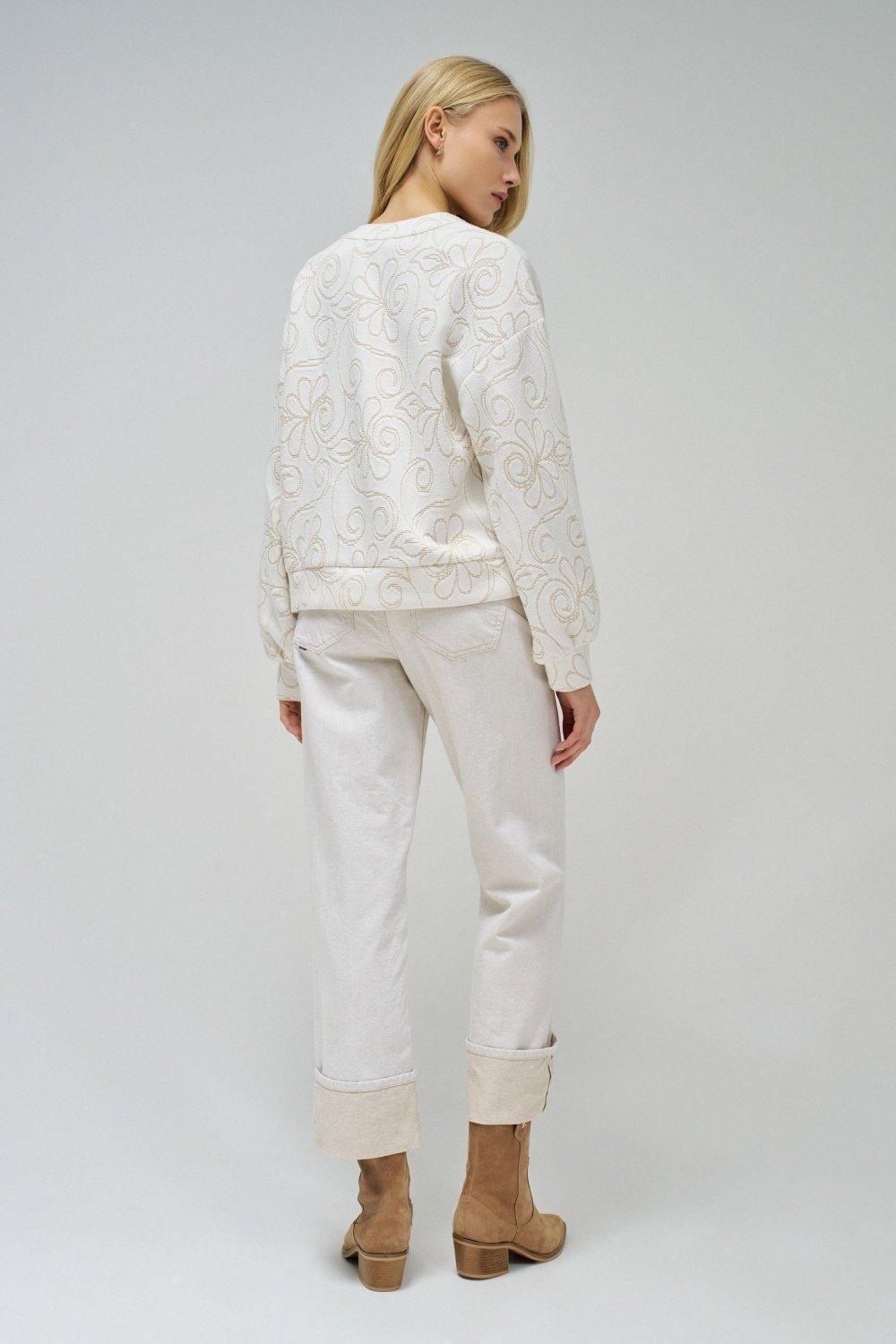 White Embroidered Oversized Cropped Hoodie, , large image number 3