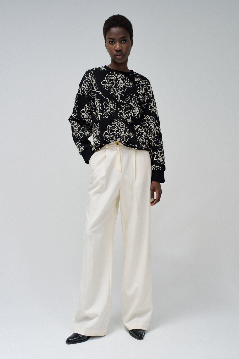 Textured Floral Jumper, Black, large image number 1