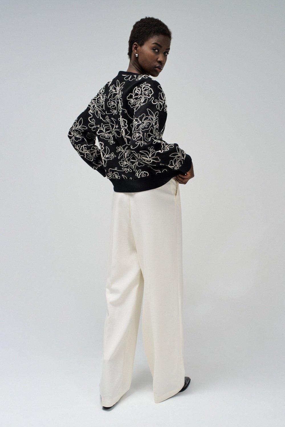 Textured Floral Jumper, Black, large image number 3