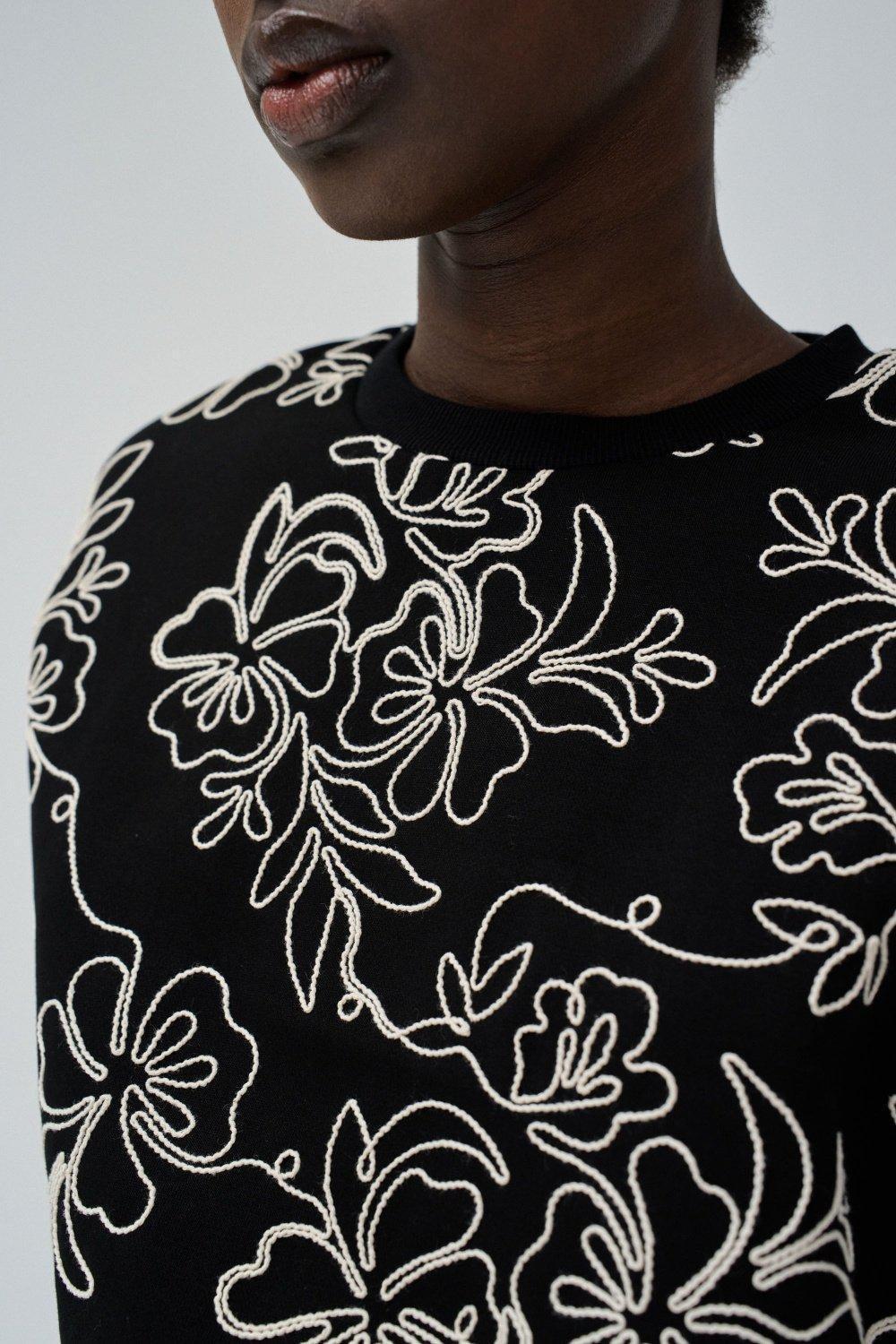 Textured Floral Jumper , Black, large image number 4