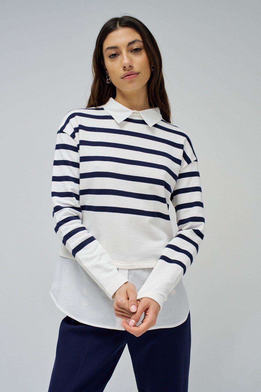 Twofer Striped Sweatshirt, , large image number 0