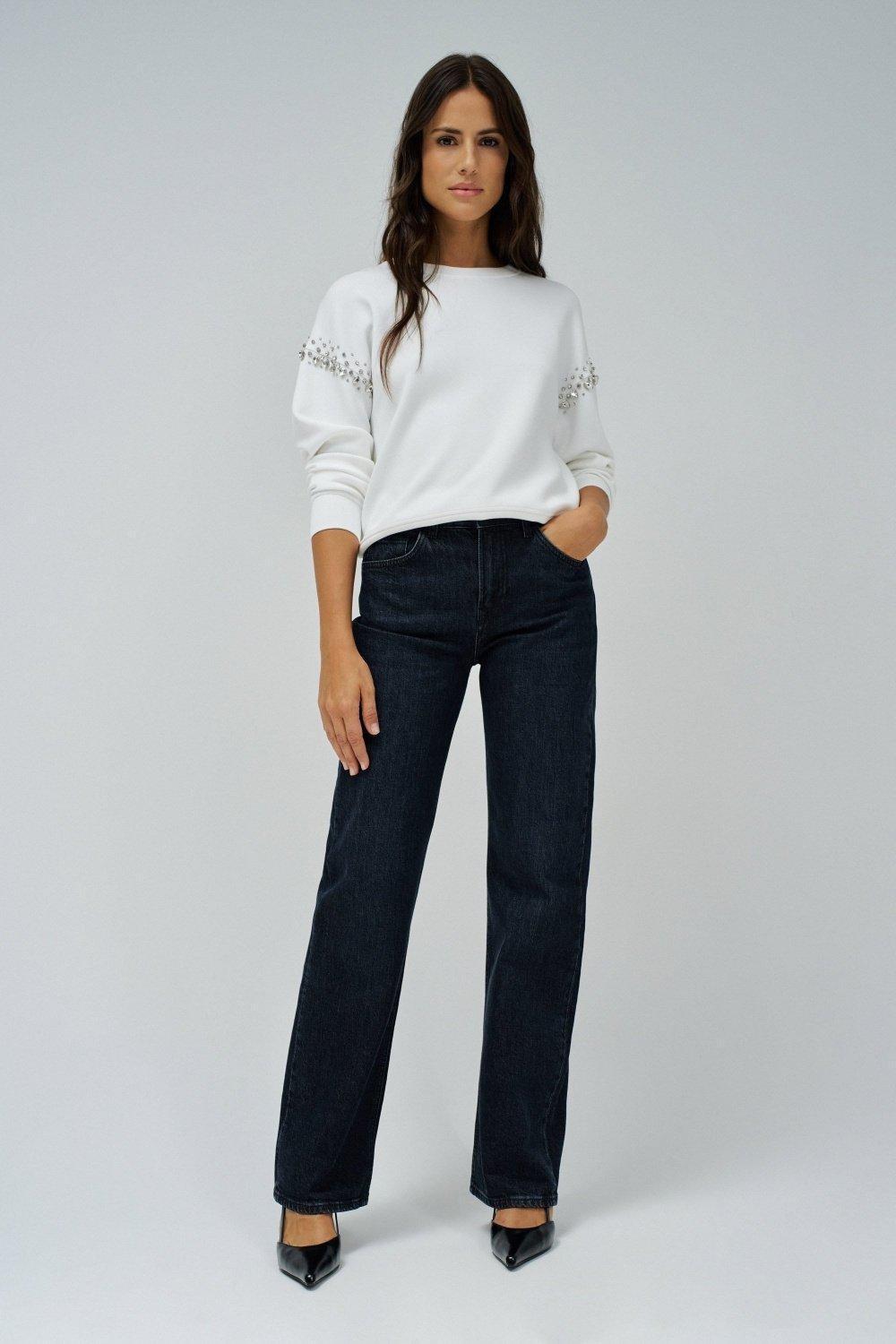 Sweatshirt With Rhinestones, White, large image number 1