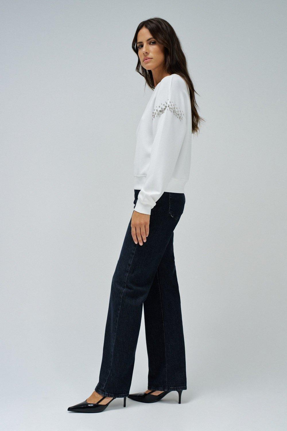 Sweatshirt With Rhinestones, White, large image number 2