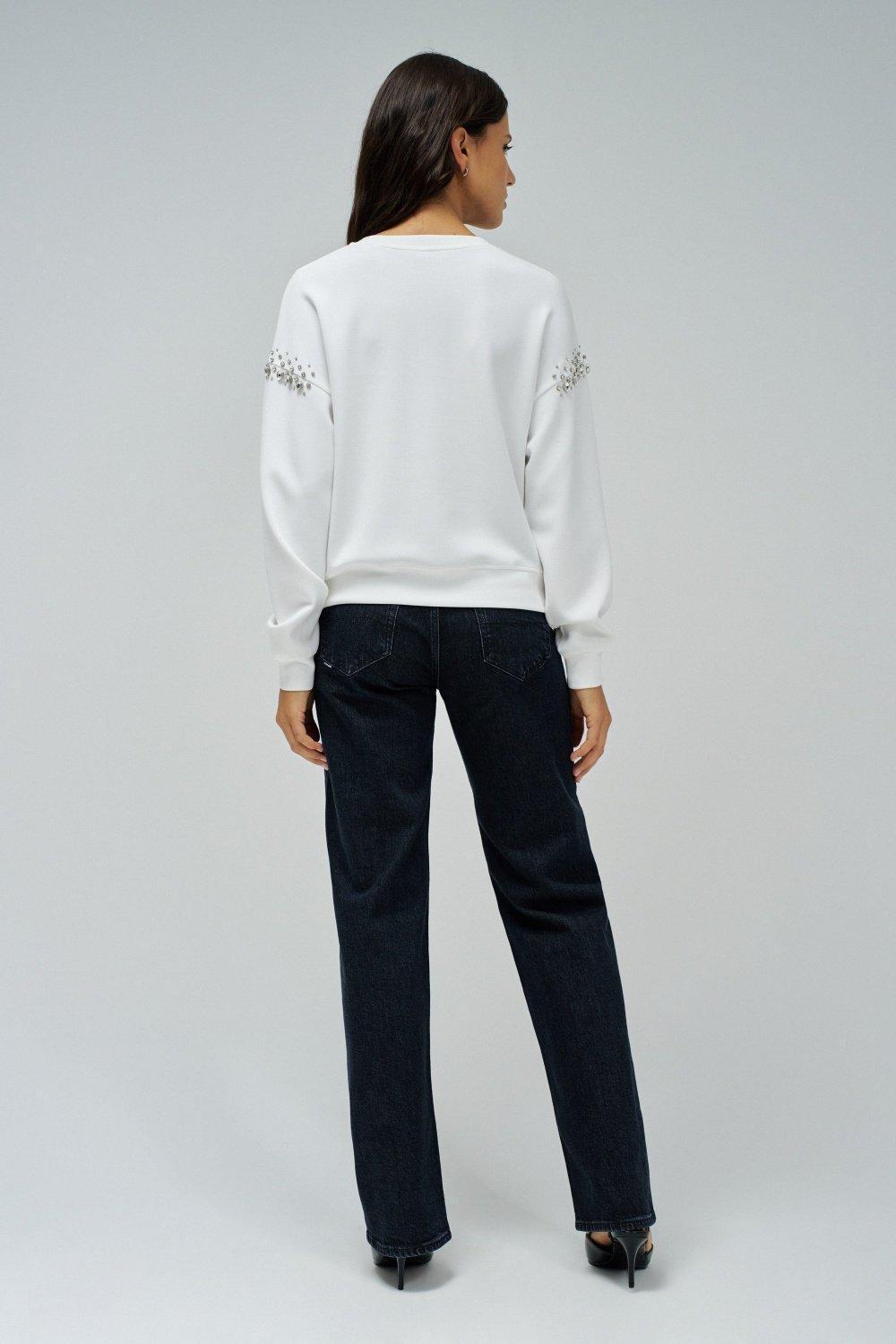 Sweatshirt With Rhinestones, White, large image number 3