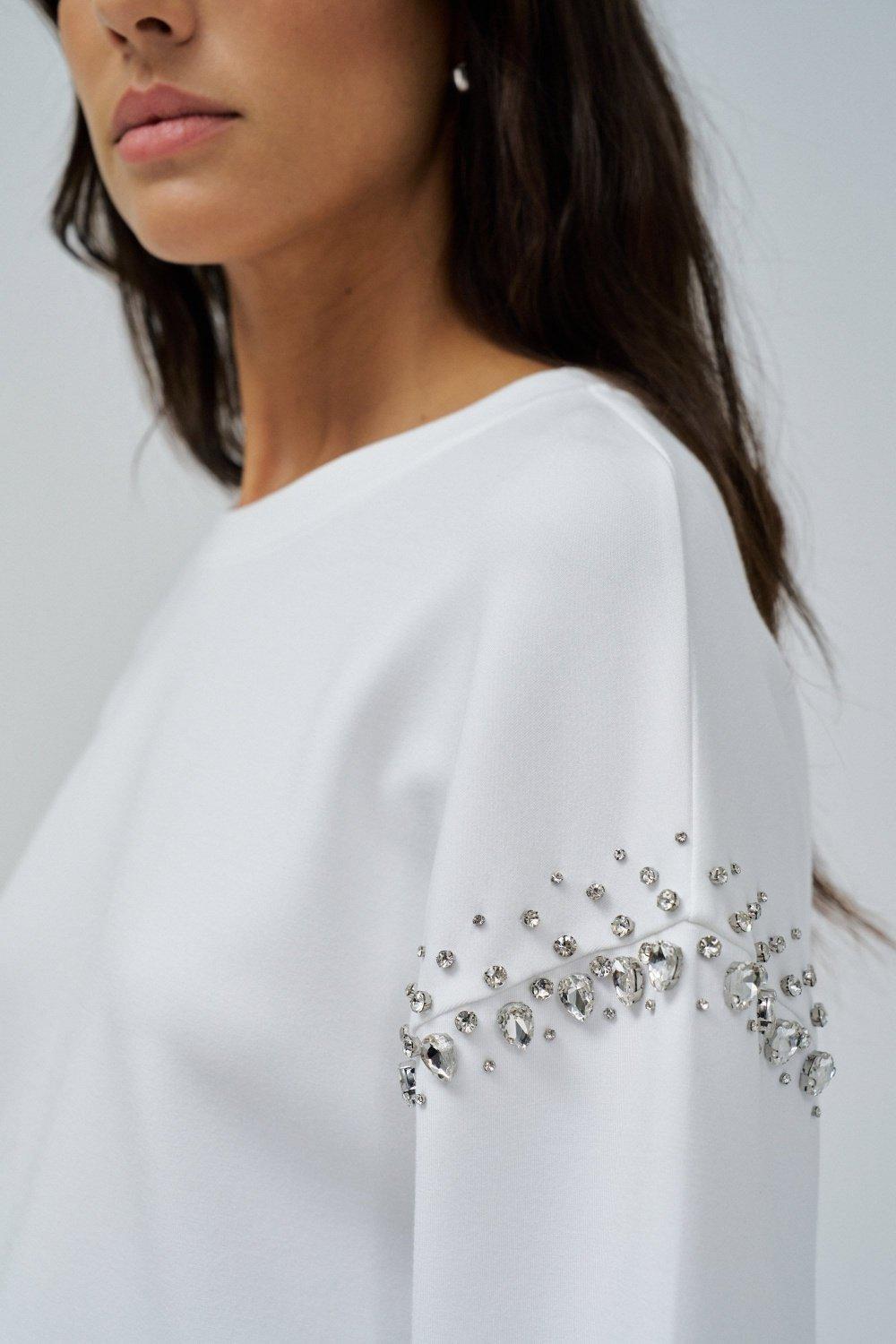 Sweatshirt With Rhinestones, White, large image number 4