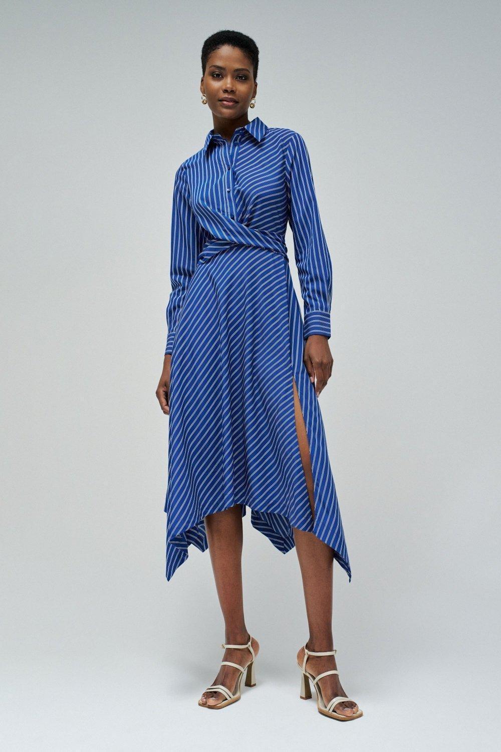 Blue Striped Shirt Midi Dress, , large image number 0