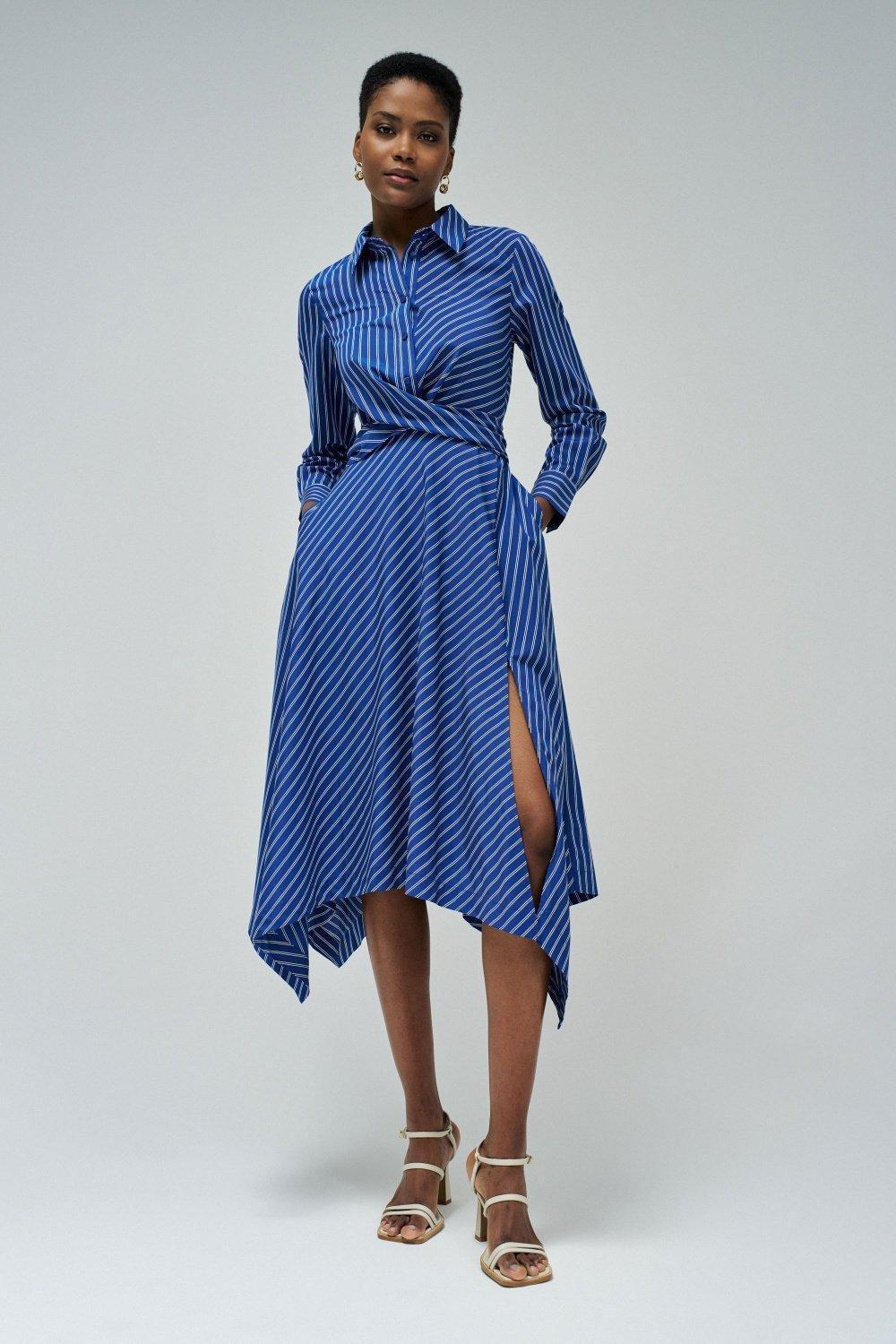 Blue Striped Shirt Midi Dress, , large image number 1