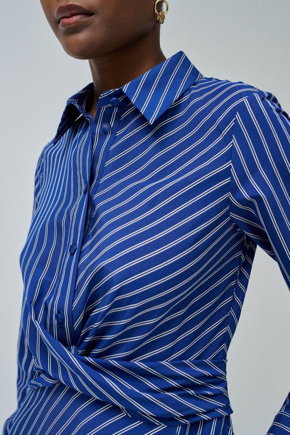 Blue Striped Shirt Midi Dress, , large image number 4