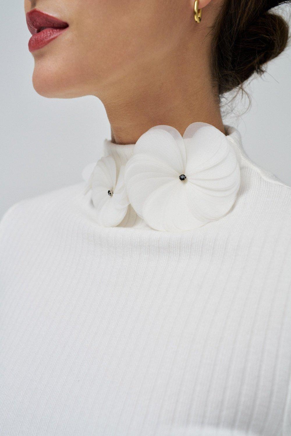 Jumper With Flower Detail On The Neck, White, large image number 4