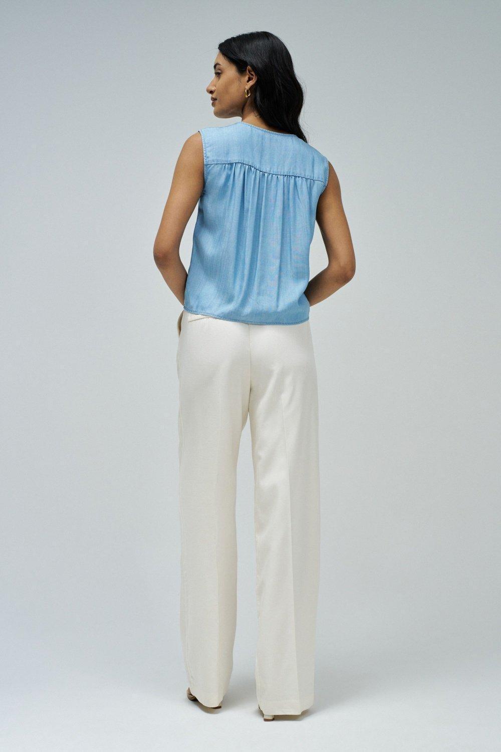 Light Denim Knot Tie Front Blouse, , large image number 3