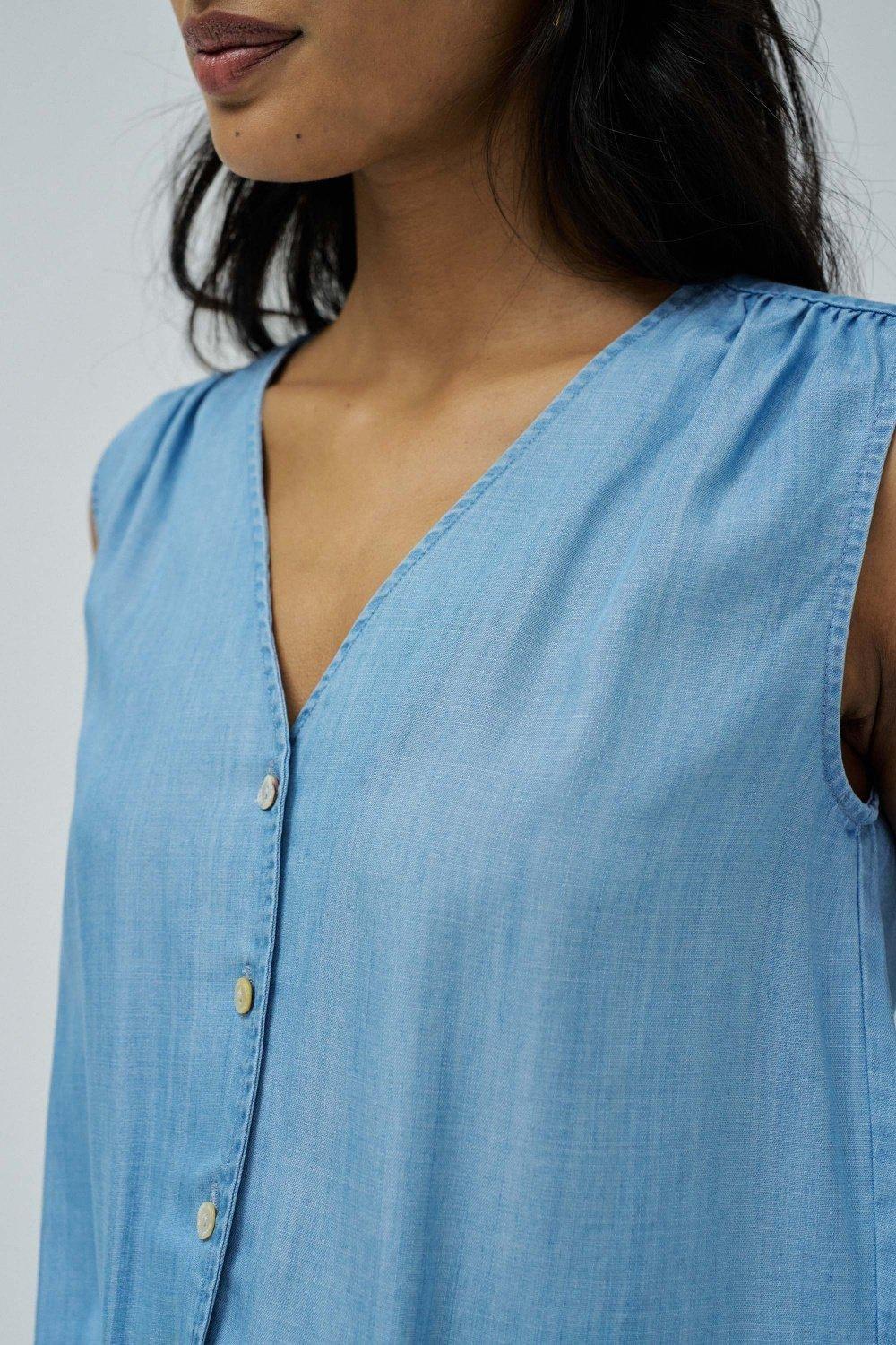 Light Denim Knot Tie Front Blouse, , large image number 4