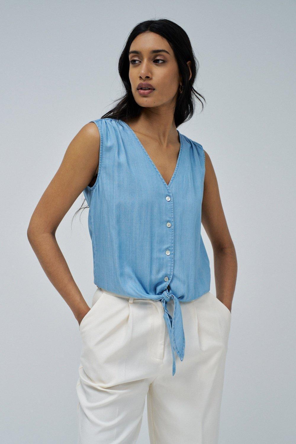 Light Denim Blouse, Blue, medium