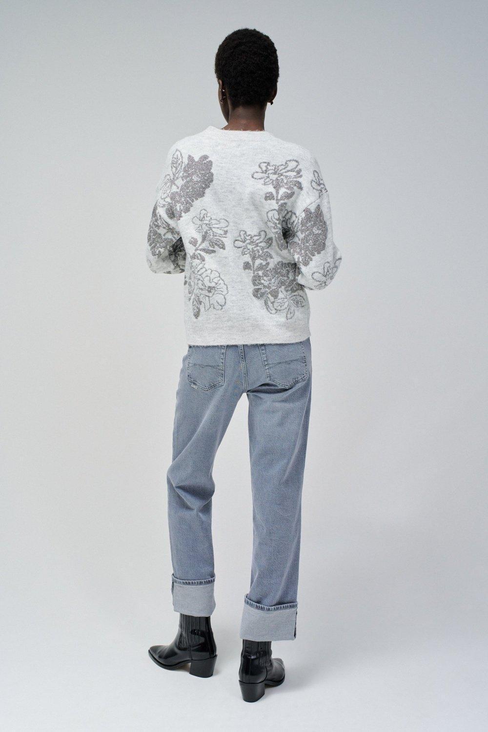 Gray Floral Jumpers Cropped Sweater, , large image number 3