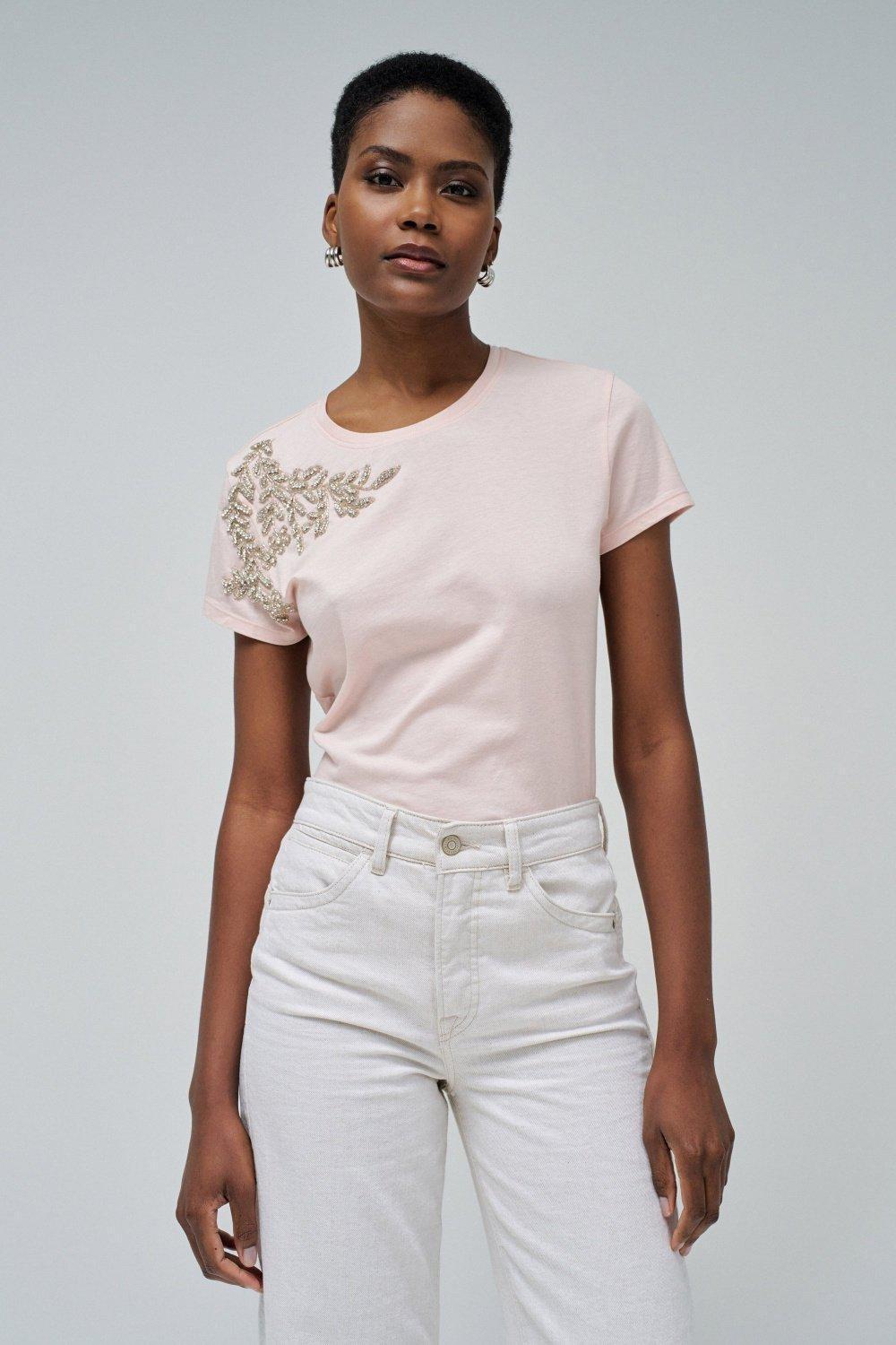 Pink T-Shirt With Shiny Appliques, , medium