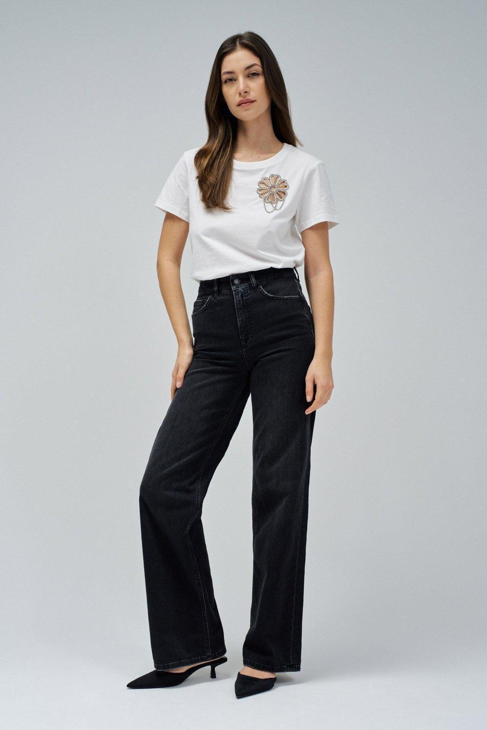 White T-Shirt With Floral Cutout, , large image number 1