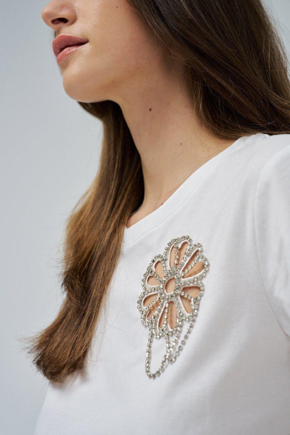 White T-Shirt With Floral Cutout, , large image number 4