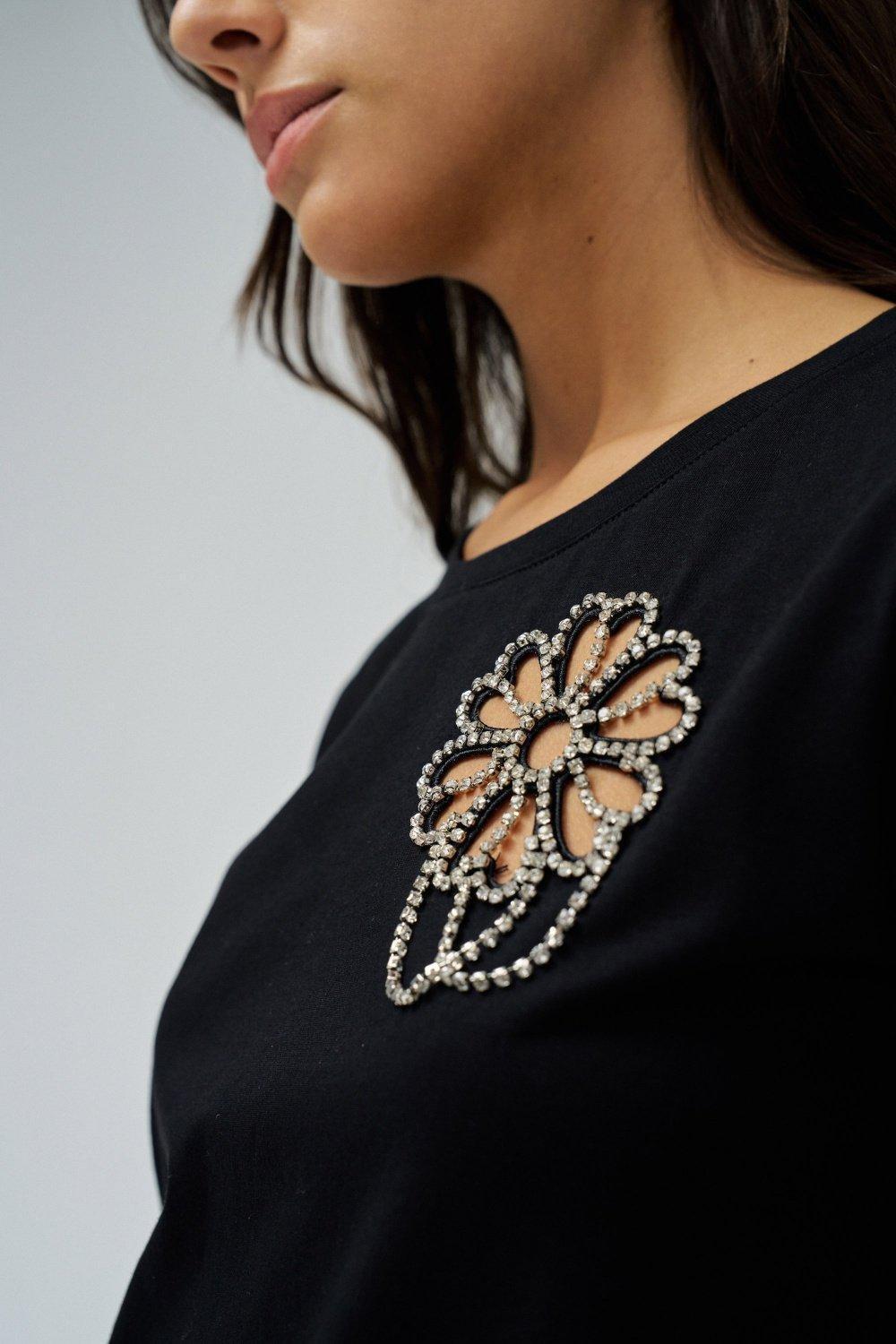 T-Shirt With Floral Cutout, Black, large image number 4