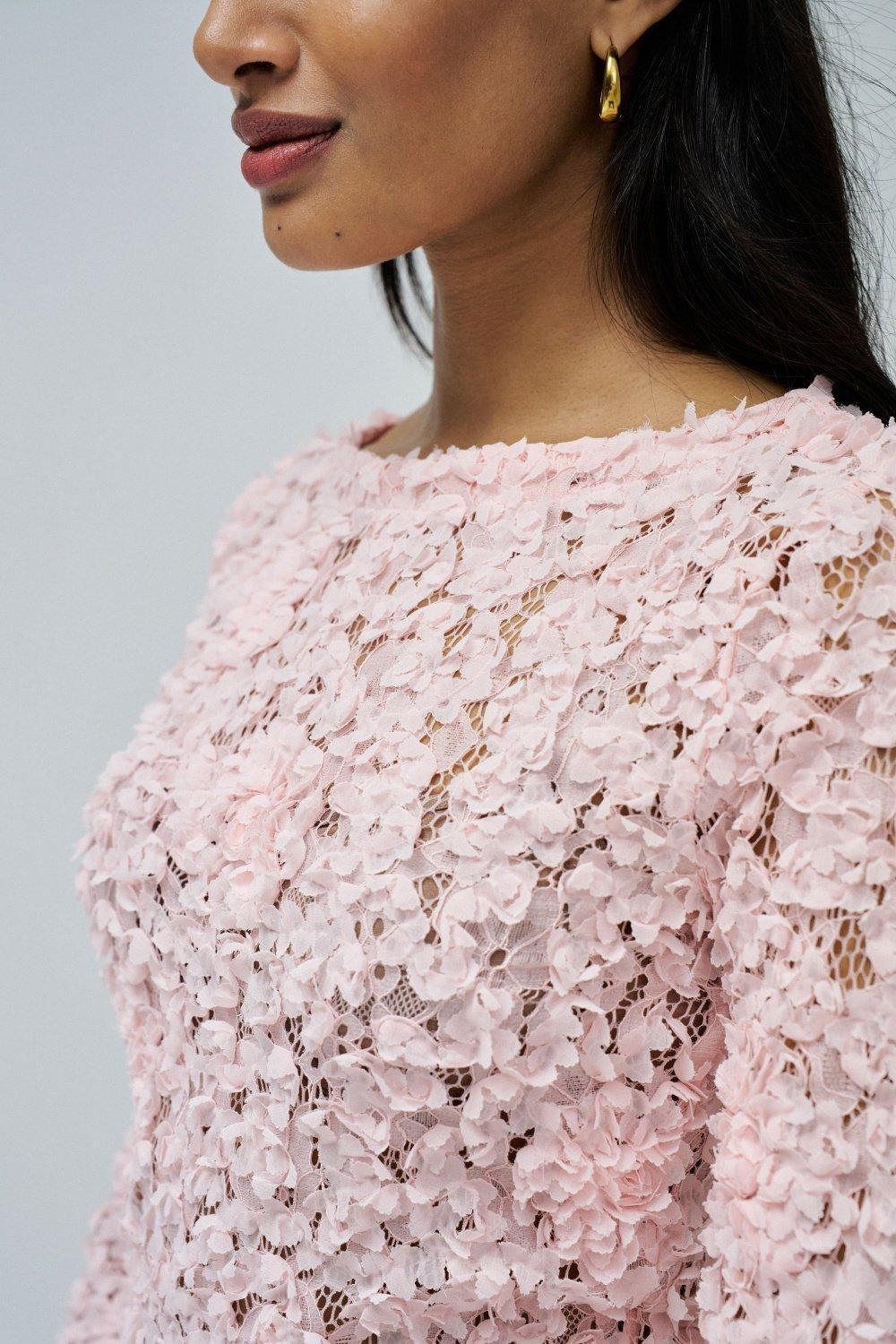 Pink Textured Sweater With Flowers, , large image number 4