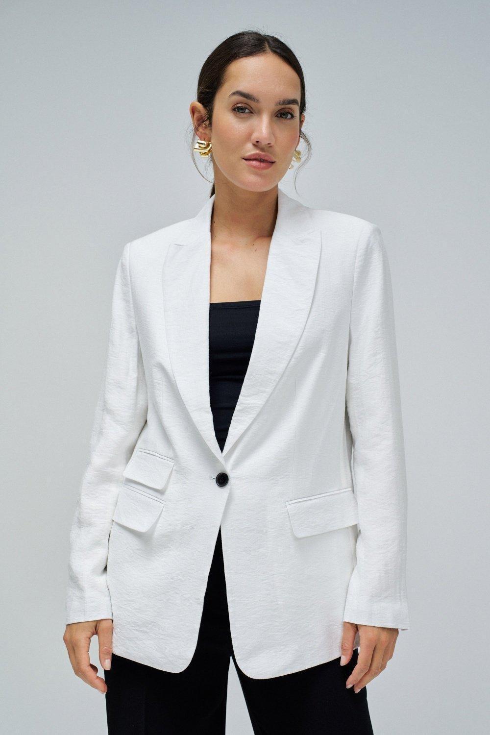 White Linen Textured Blazer, , medium