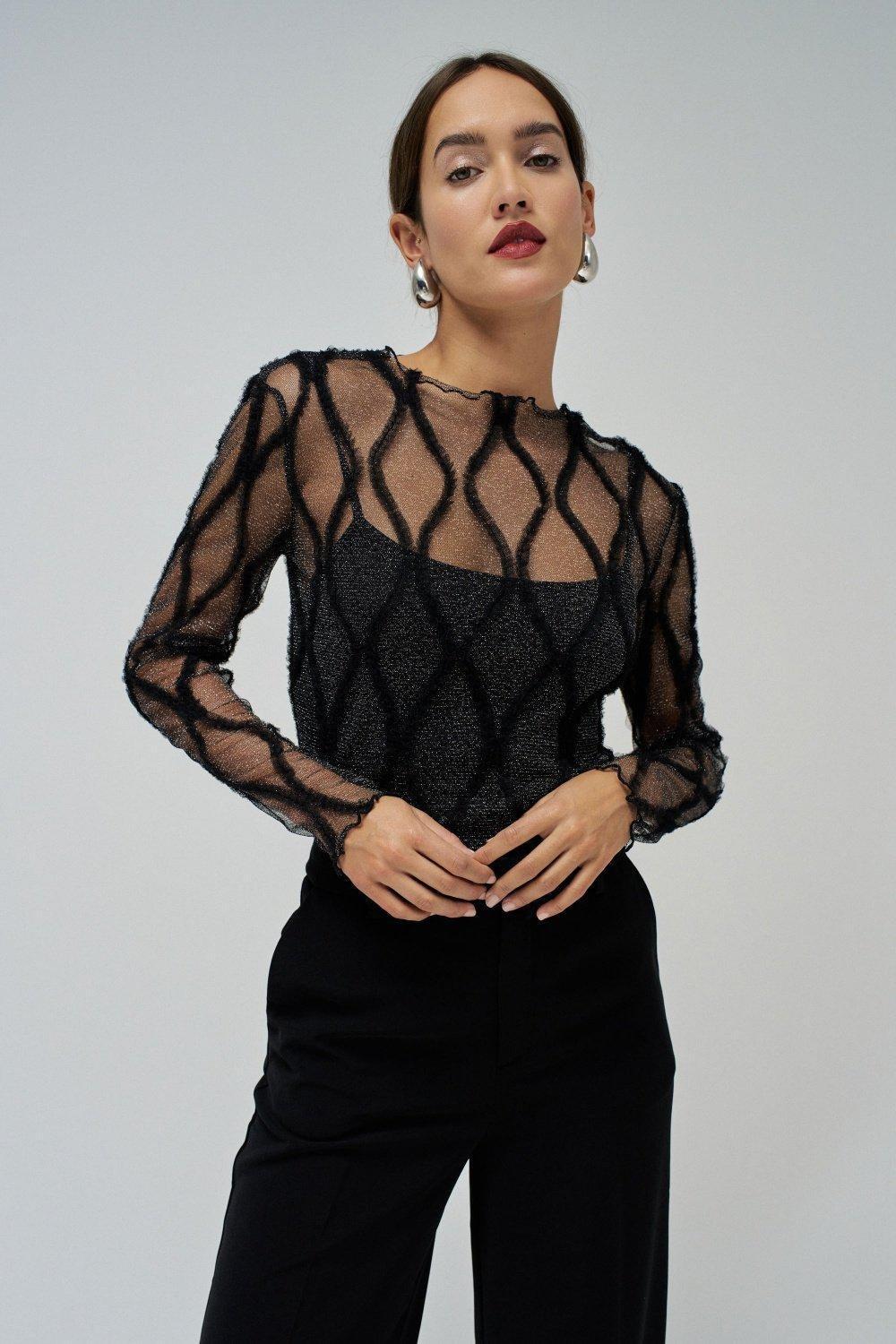 Tulle Top With Vest, Black, large image number 0