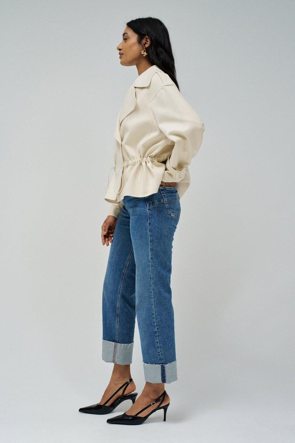 Cream Casual Cropped Jacket, , large image number 2