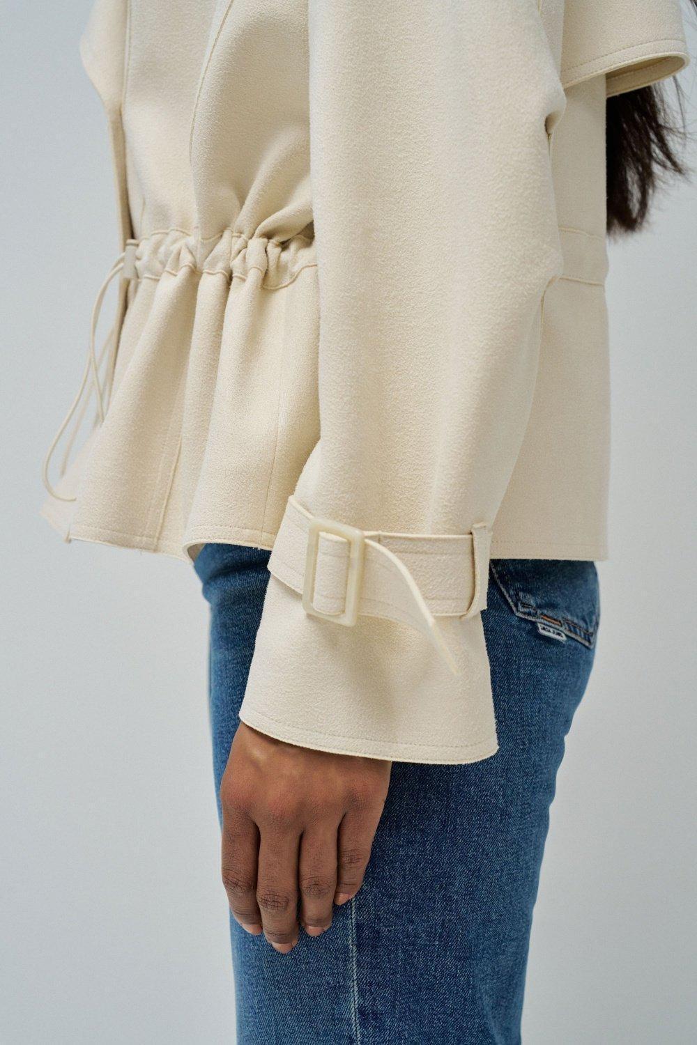 Cream Casual Cropped Jacket, , large image number 4