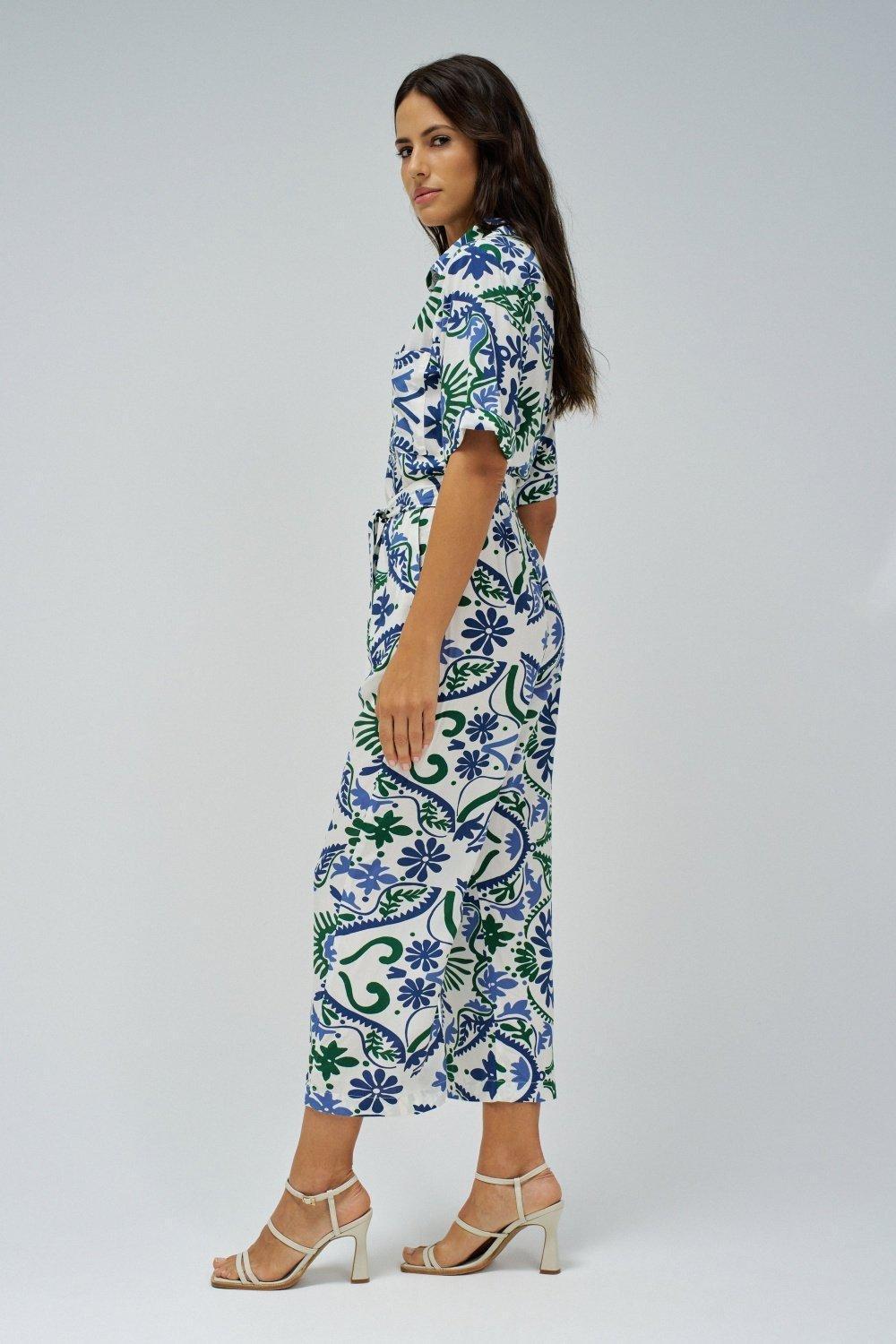 White Floral Shirt Jumpsuit, , large image number 2