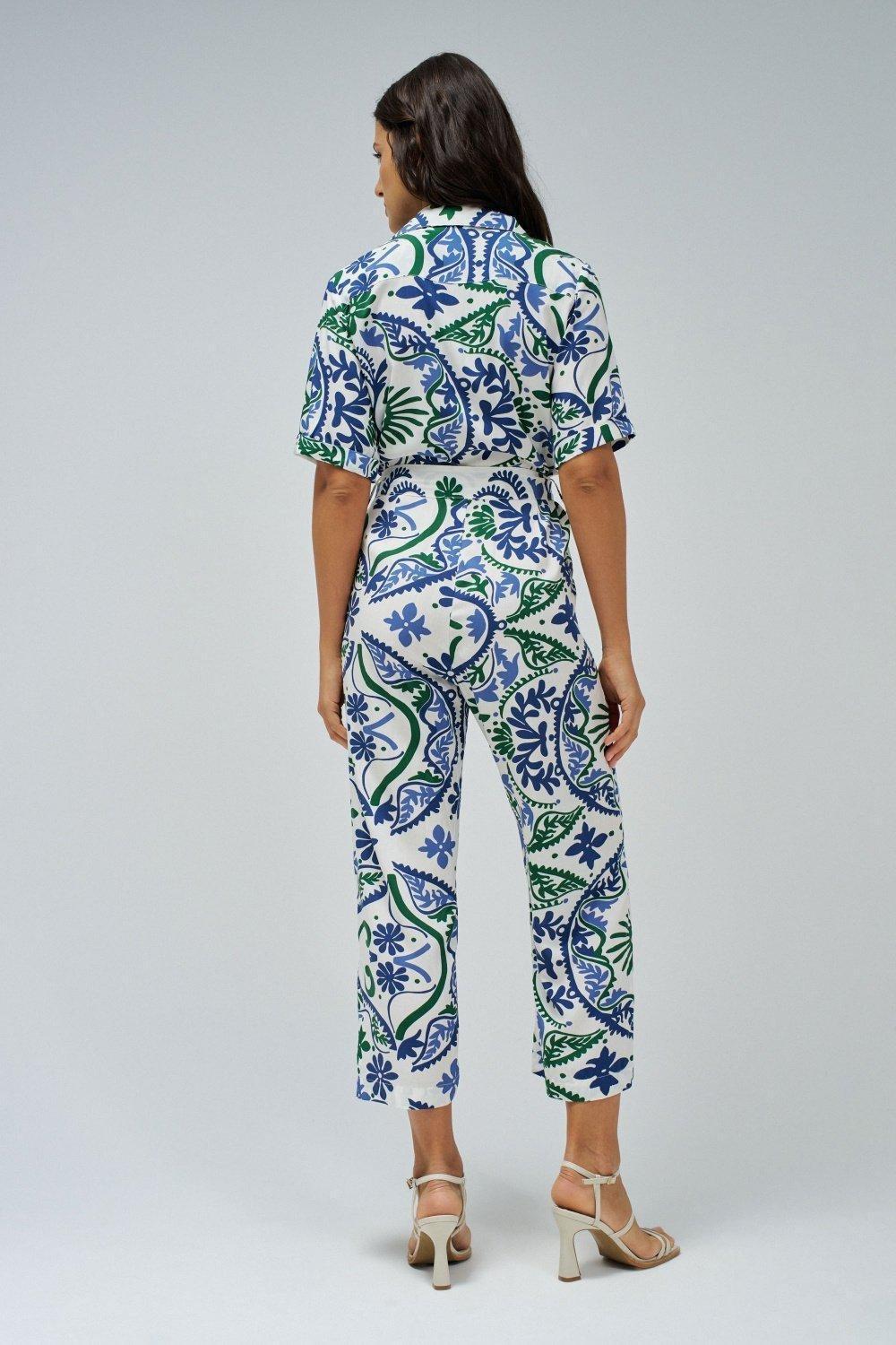 White Floral Shirt Jumpsuit, , large image number 3