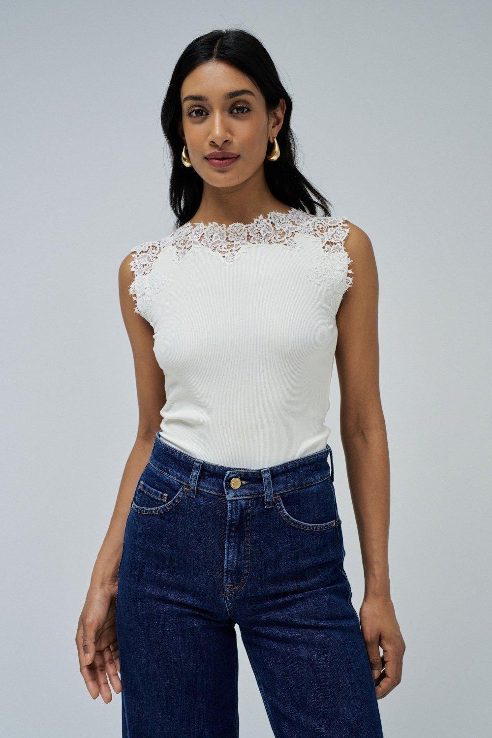 Top With Lace, White, large image number 0