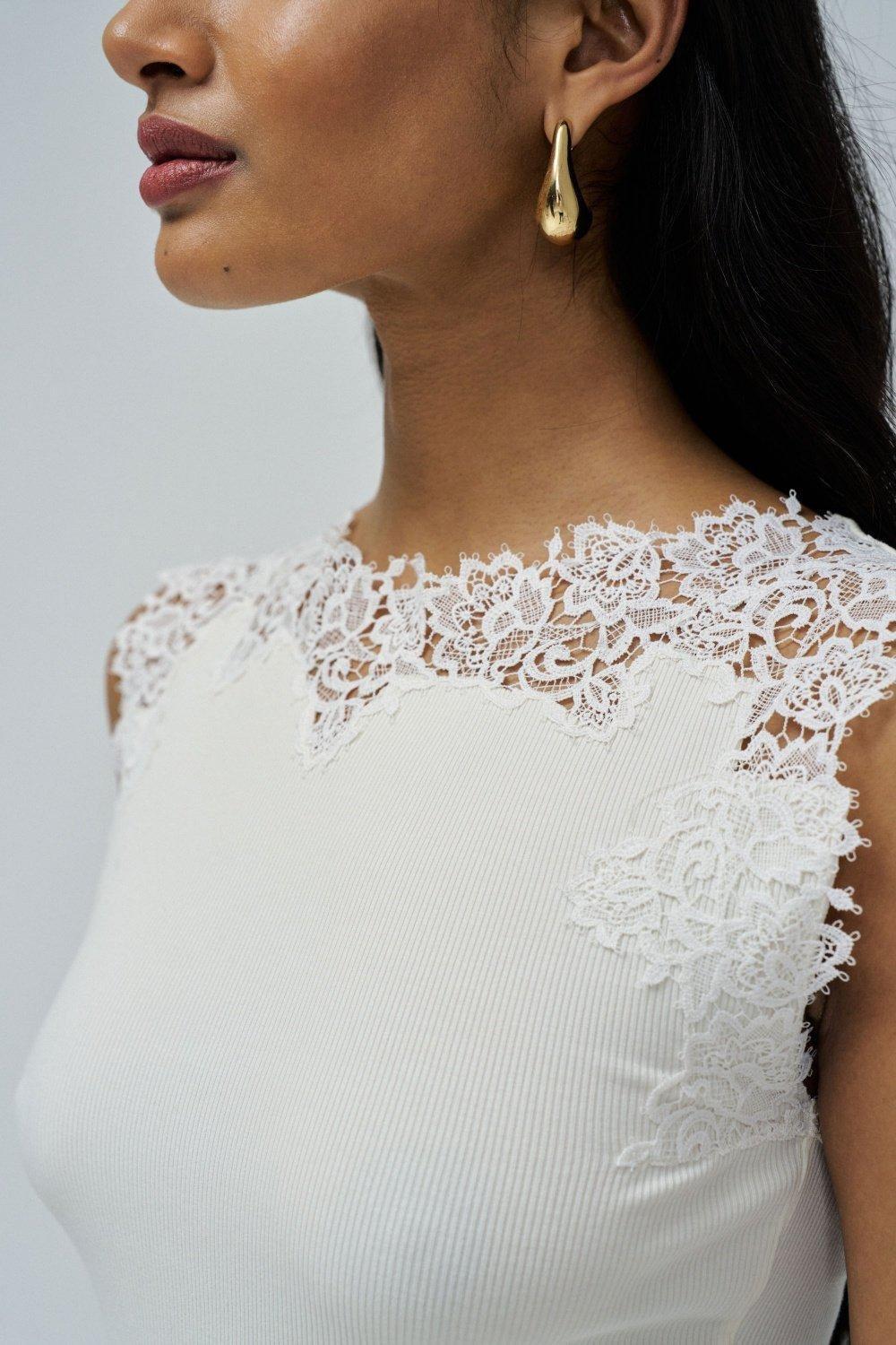 Top With Lace, White, large image number 4